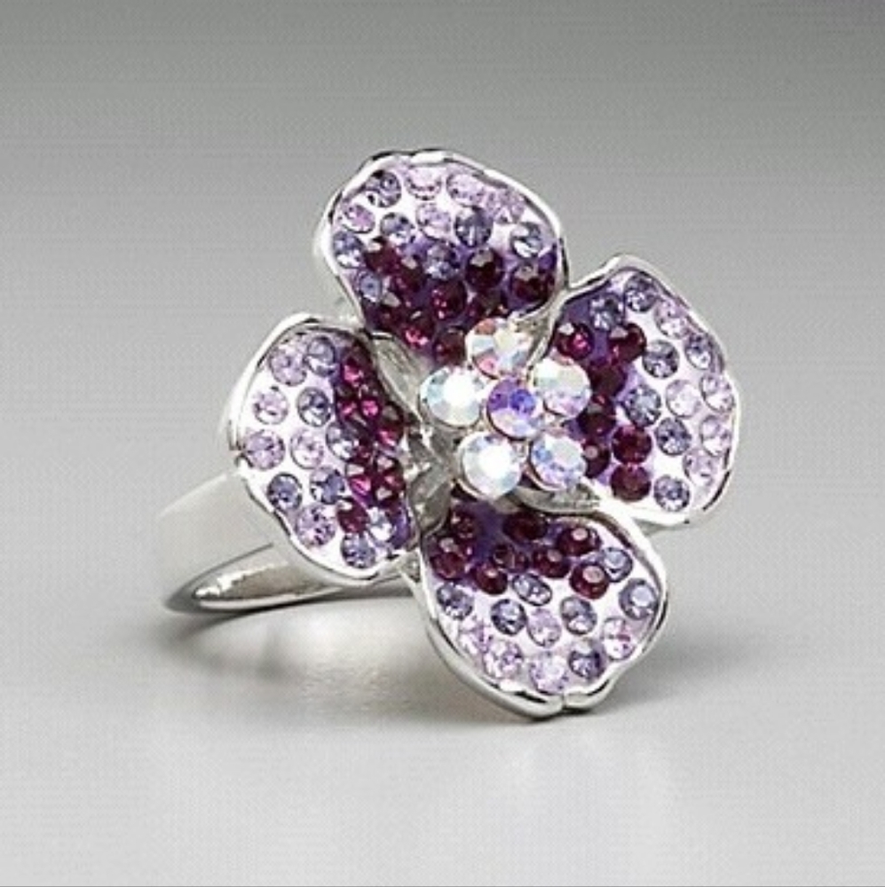 GUESS Purple Crystal Floral Ring